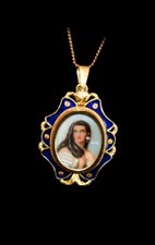 ITALIAN *18K SOLID GOLD & DIAMOND* Enamel HP SIGNED Portrait PENDANT