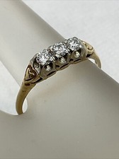 VINTAGE HANDMADE Solid 14K Two Tone Gold 3-Stone Diamonds Wedding Band Ring 2.6g