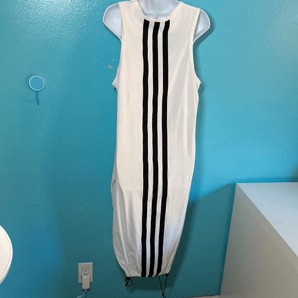 Y-3 Size S White Drawstring Womens Midi Dress Adidas Yohji Yamamoto - Image 3 of 4