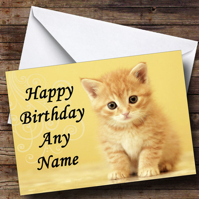 Sweet Ginger Kitten Personalised Birthday Greetings Card | eBay