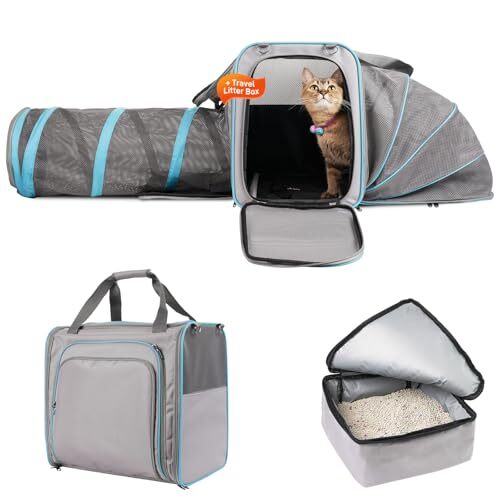 Cat Travel Carrier with Litter Box, Expandable Pet Carrier with grey eBay