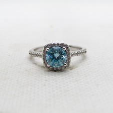 Sterling Silver 925 Blue Cubic Zirconia Halo Style Ring Size 6.5 K6923