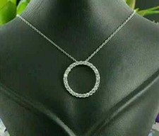 3Ct Round Real Moissanite Circle Of Life Pendant Necklaces 14K White Gold Plated