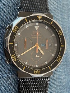 Vintage-Seiko-Sports-100m-7A38-6020-AO-Quartz-Chronograph-Black-Perfect-Working