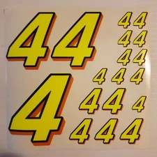 #4's Flourescent Yellow w/bl.-Orange Racing Numbers Vinyl Decal Sheet 1/10-1/12 