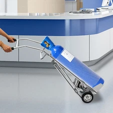 Large Oxygen Tank Cart Dolly Full Range High Rail with Wheels Silver NEW US