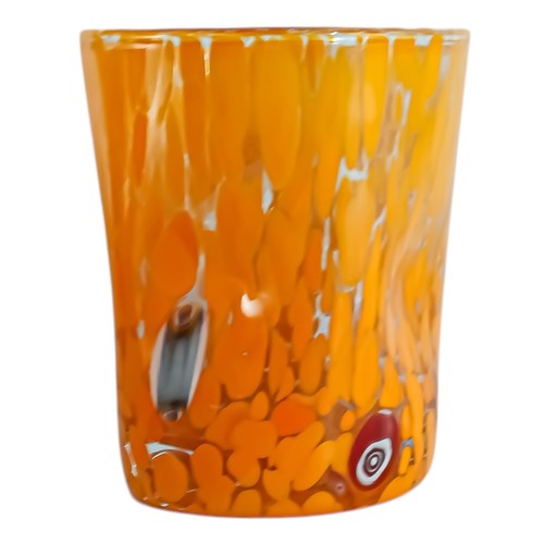 Set of Four 4 Murano Liquor Glass Shot Orange Multi Millefiori Venice Italy - Picture 3 of 6