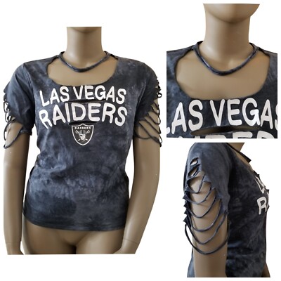 LAS VEGAS RAIDERS Customized Sliced Choker Neck Tie Dye T-Shirt Womens XXL Gray