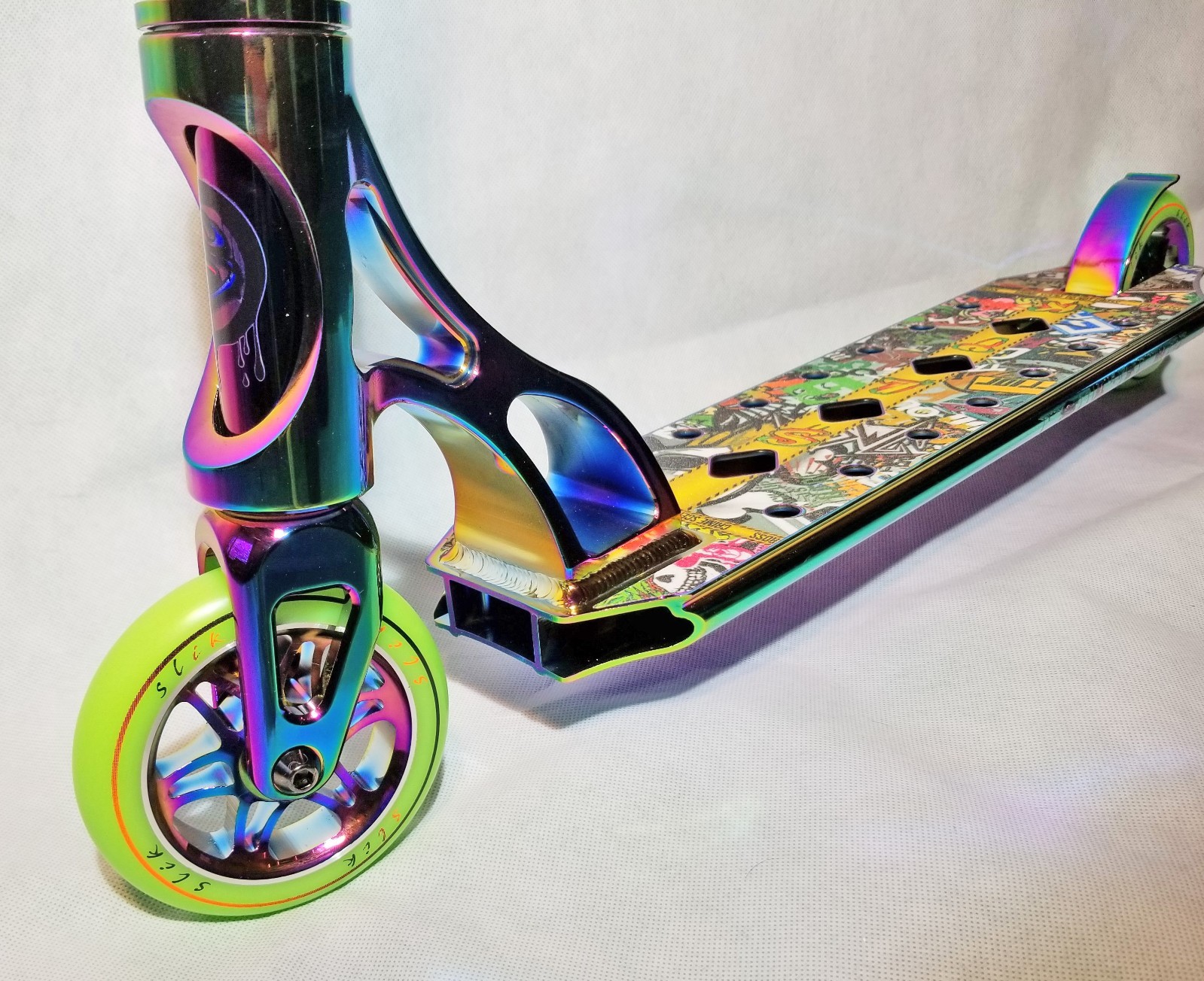 Slik Pro Stunt Scooter Oil Slick, Neo Chrome Graffiti deck, high strength ORANGE eBay