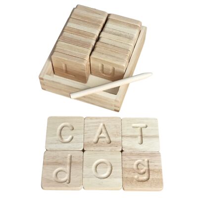 26-Piece Wooden Alphabet Tiles Double-Sided with Stylus Box for Kids  Learning