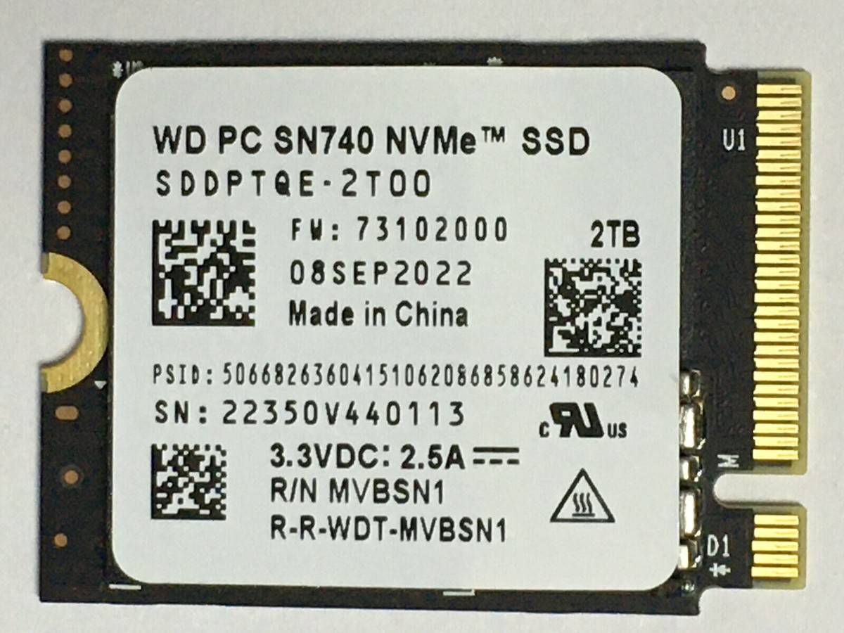【新品】WD PC SN740 NVMe SSD M.2 2230 2TB NEW WD 2TB M.2 2230 SSD NVMe PCIe4x4 PC SN740 For Microsoft