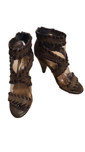HTF RARE Fergie Womens Ankle Strap Heels Laced Gray Mocha Leather Size 7M - Picture 12 of 23
