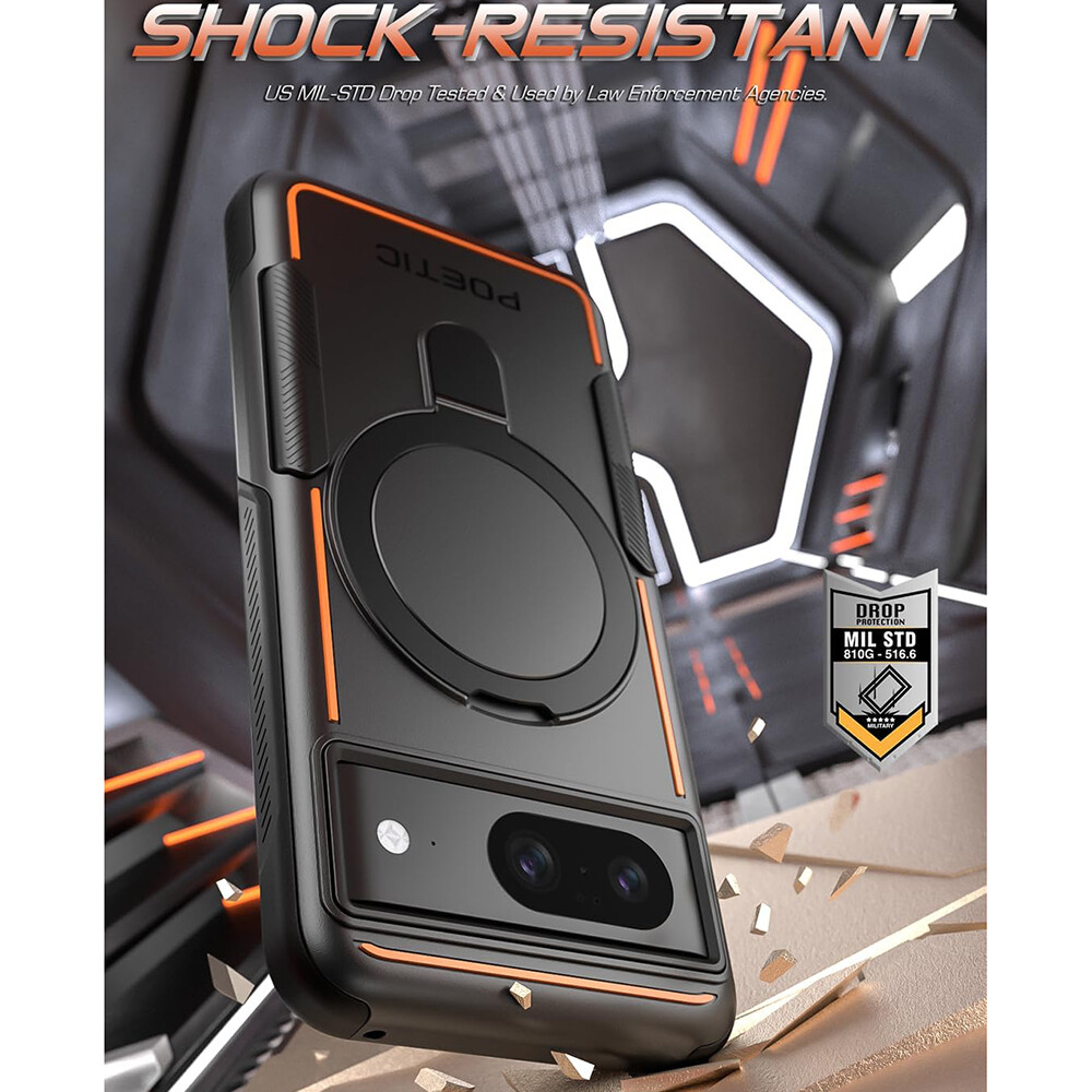 For Google Pixel 8 With Ring Stand, 360°Rotatable Ring Holder Magnetic Kickstand Matte Back Shockproof Kickstand Protective Phone Case 8 Black