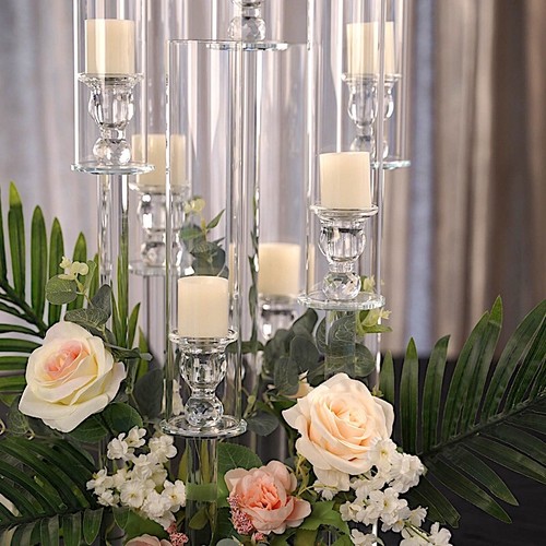 33" CLEAR 7 Arm Crystal Glass Candelabra VOTIVE CANDLE HOLDER Party Decorations - Picture 5 of 7