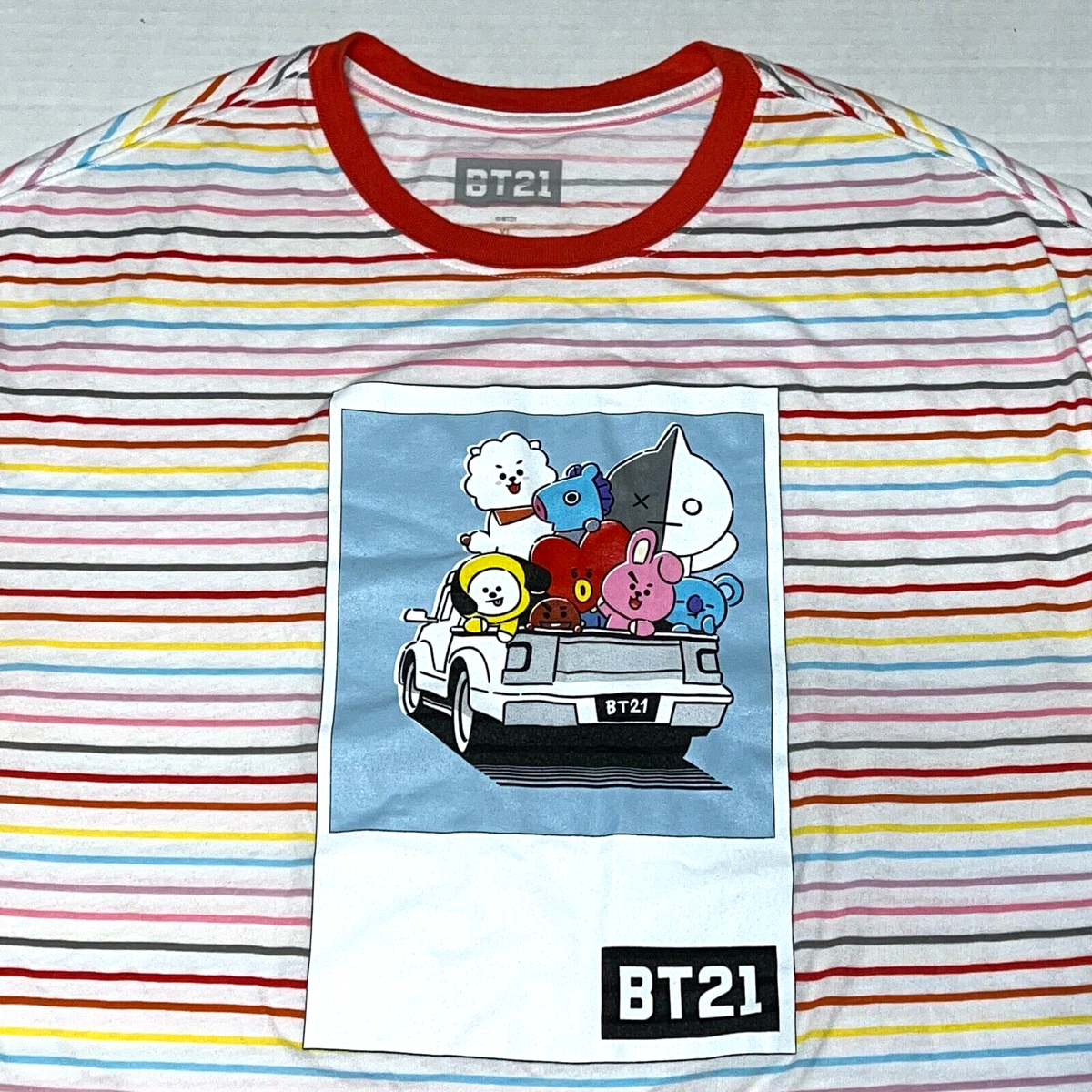 BTS BT21 Rainbow Stripe Punk Koya Line Friends Graphic T Shirt