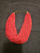 ZAD Coral and Gold 60+ Strand Beaded Torsade Necklace.