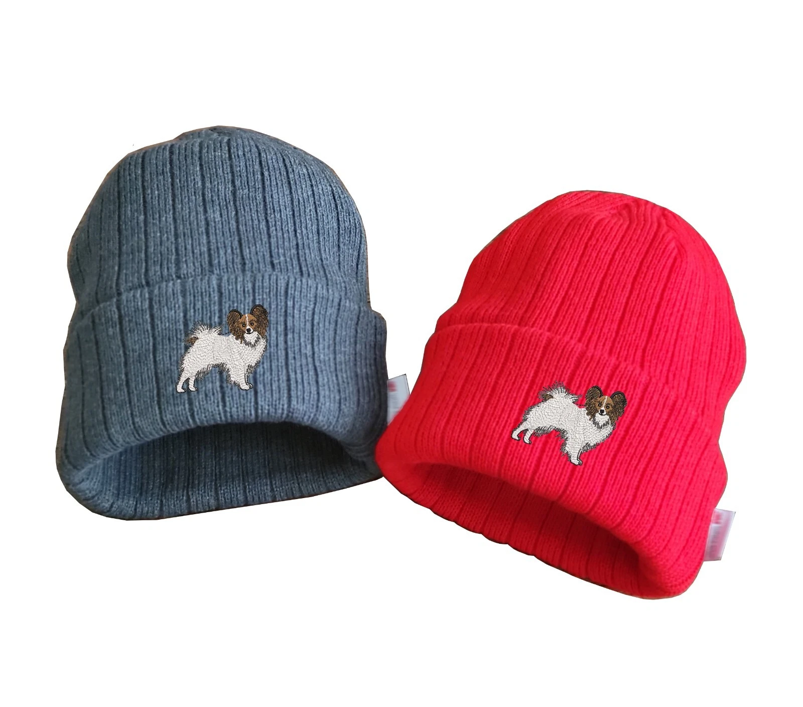 Papillon dog embroidered fleece beanie hat, insulated beanie