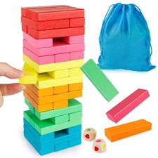 Coogam Wooden Blocks Stacking Game with Storage Bag, Toppling Colorful Tower ...
