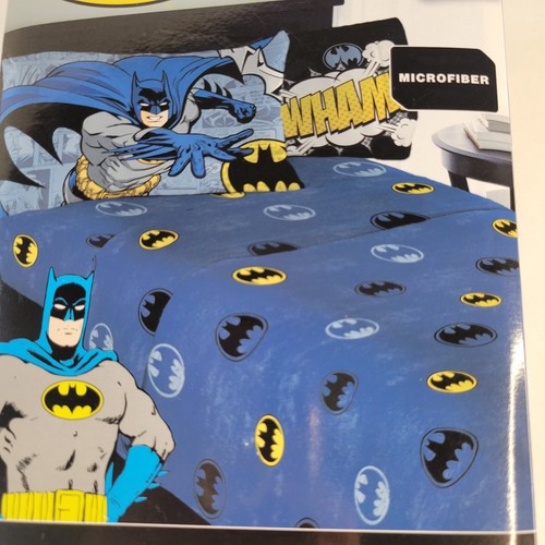 DC Comics Batman 4pc Microfiber FULL Sheets Set Retro Blue Black Gray Yellow Kid - Picture 6 of 10