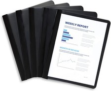 25 Black Plastic Report Covers with Prongs, Black 3 Prong Clear Front Report