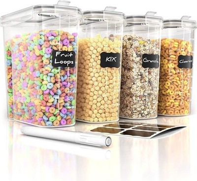 Airtight Cereal Containers with Lids   4 Piece Tall Kitchen Pantry Organizati...