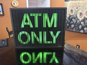 Vintage Light Up ATM ONLY  Sign 18x14x5 Green by Signal Tech Made In USA