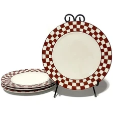 Home Trends Farm Fresh Dinner Plate 10 1/2" Red and White Checkered Lot of 4