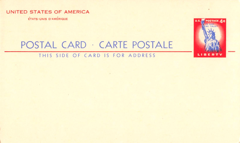 Vintage Preprinted Postcard, 4 Cent, Red, White, Blue Statue of Liberty*