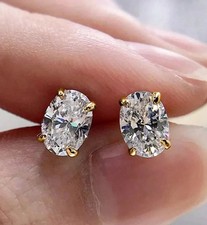 3Ct Oval Cut Lab Created Diamond Solitaire Stud Earrings 14K Yellow Gold Plated
