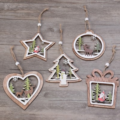 5 Pcs Holzdekoration Kleine Anhänger Hängende Weihnachtsdekorationen