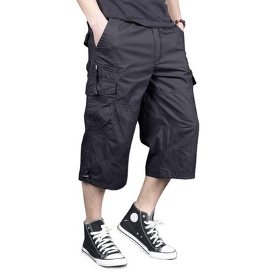 Men's Capri Shorts Long Cargo Shorts Below Knee Shorts 3/4 Cotton Casual Shorts