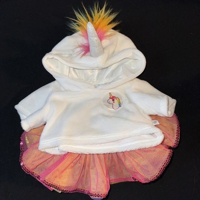 Build a Bear BABW Unicorn Hoodie White w/ Rainbow Mane w/ Multicolor TUTU Skirt