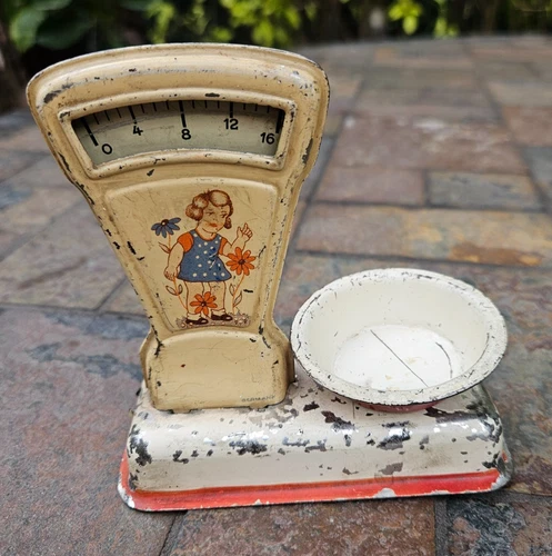 Antique Old Vintage German Grocery Store Scale Tin Litho Toy