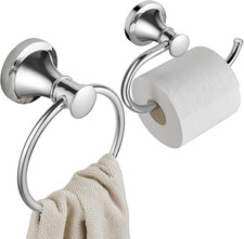 Hoimpro Toilet Paper Holder Towel Ring Set, Wall Mount Polished Chrome Double