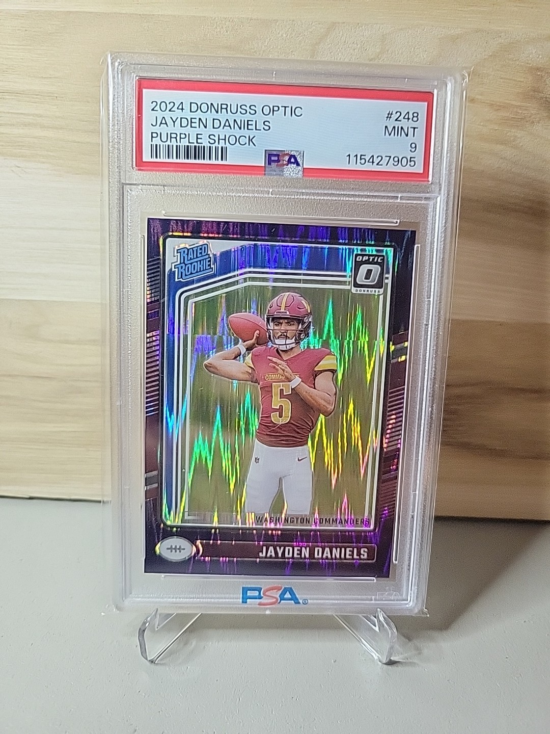 Jayden Daniels 2024 Panini Donruss Optic - Rated Rookie  #248 Purple Shock PSA 9