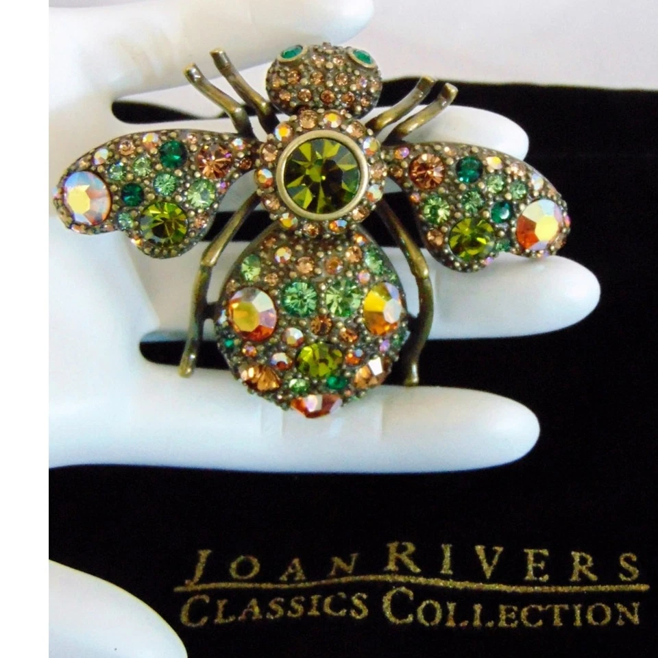 Broche prendedor abeja prismático Joan Rivers cristal 1,8" peridoto aurora boreal bronce Foto 2 de 4