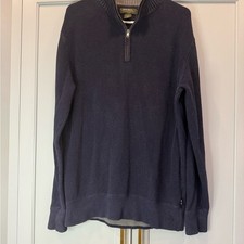 Eddie Bauer Men's navy 1/4 Zip-Up Sweater L tall tight knit oversized cotton