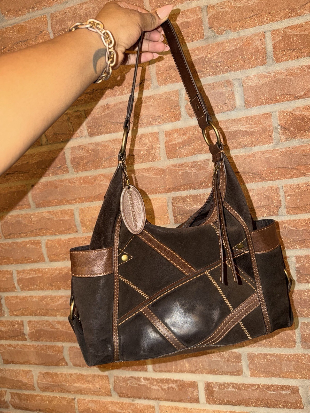 Brown Patchwork Medium Sized Women’s Handbag Purse - image 1