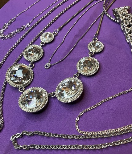 Mixed Lot 8 pc. Women’s Silver-Tone Necklaces & Bracelet Rhinestone