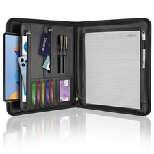 Faux Leather Padfolio Portfolio Binder Organizer with Zipper for Men Women