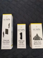 LUMIN Skin Care KIT 3Pk Charcoal Face Wash, Charcoal Scrub  Daily Moisturizer