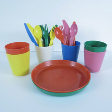 Vtg 90s IKEA KALAS Plates Cutlery Cups Kids Toddlers Dishes 21 Pc     USDutyPaid
