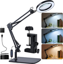Magnifying Glass with Light and Stand, 3 Color Mode 10 Dimmable Levels, Hands