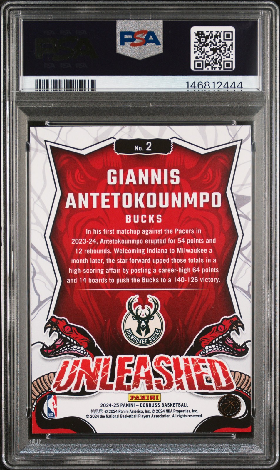 2024 PANINI DONRUSS UNLEASHED PRESS PROOF #2 GIANNIS ANTETOKOUNMPO PSA 10 view 2