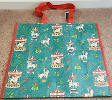 Marshalls Large Reusable Tote Bag Beautiful Christmas Carousels & Fancy Horses