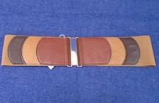 Vintage 70s Vibe Brown Tan Faux Leather Elastic Belt Waist Cincher 2 7/8 x 29"