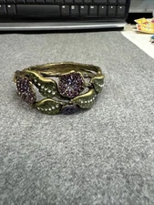 SWEET ROMANCE Cuff Bracelet Flowers and Vines Pink Green Purple Antique Bronze
