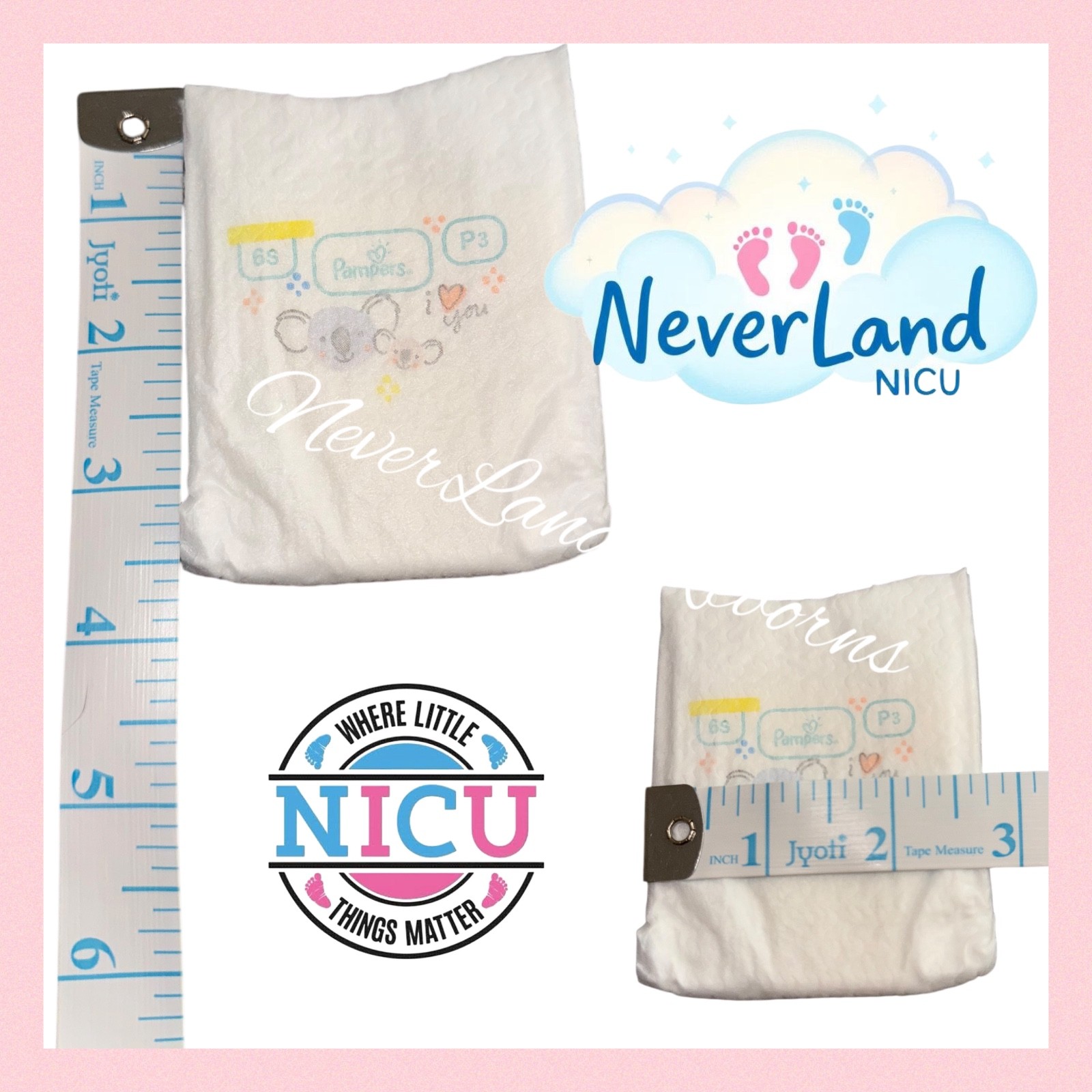Pampers NICU diaper bundles. includes 3 diapers and hospital ID band. P2 and P3