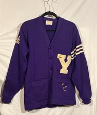  Vtg 1960s Coane Wool Letterman Cardigan Sweater Sz 42 Purple Varsity Pins 1963