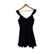 Coquette Lulus Womens Medium Skater Dress Black Lace Trim Off Shoulder Mini LBD